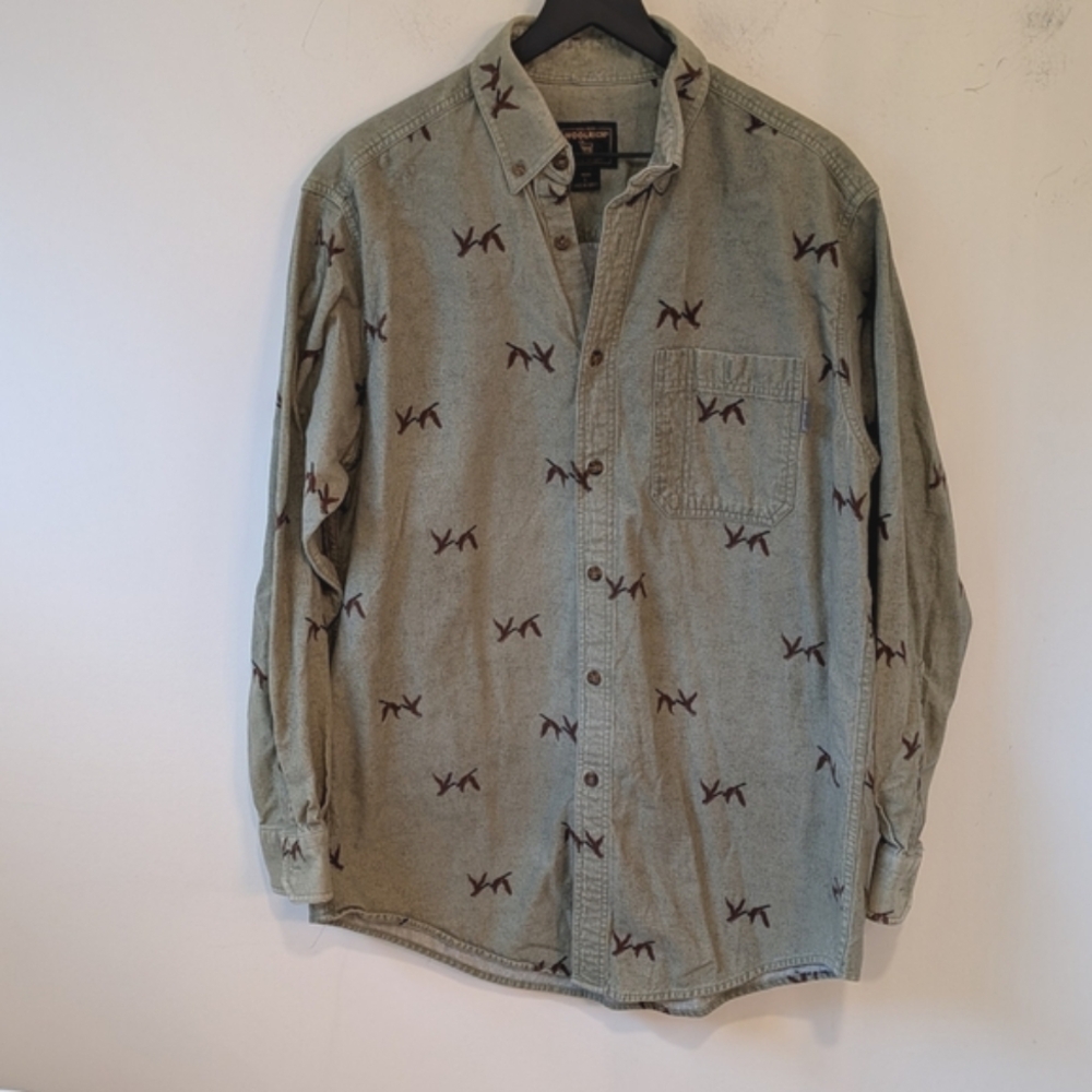 VTG Woolrich Men's All Over Goose Print Flannel Button Up Shirt Large